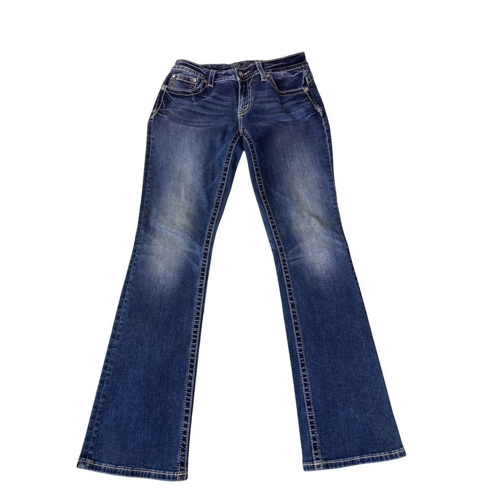 Miss Me Bootcut Jeans Womens 30 Blue Mid Rise Embellished Sequins Studs rodeo